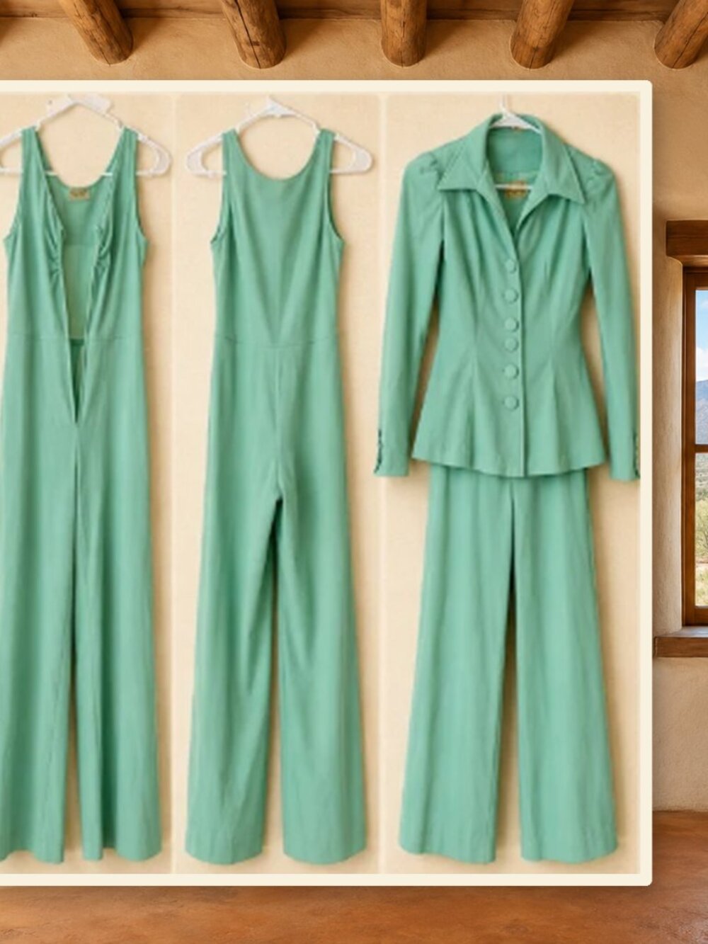 Vintage 60s 70s Stash Mint Green Jumpsuit & Jacket Set